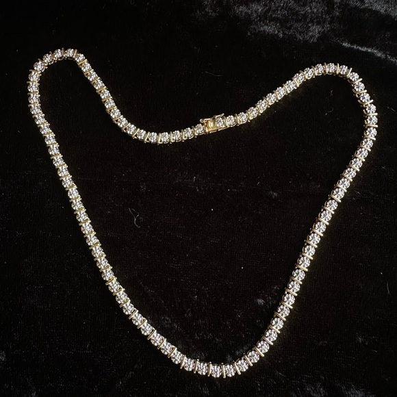 Vintage 925 Italy Sterling Illusion Tennis Necklace CZ Accents Gold Vermeil